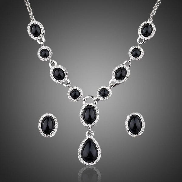 Khaista Black Crystal Jewellery Set on white background