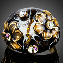 Load image into Gallery viewer, Black Floral Crystal Oil Painting Ring - KHAISTA Fashion Jewellery
