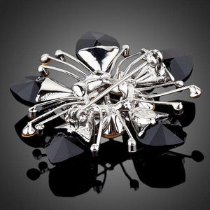 Black Flower Crystal Brooch - KHAISTA Fashion Jewellery
