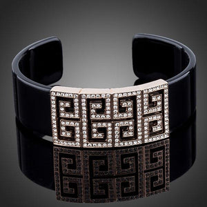 Black G Shape Crystal Bangle - KHAISTA Fashion Jewellery
