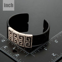 black G-shape crystal bangle detail view by KHAISTA