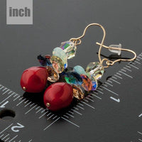 deep red crystal cluster drop earrings detail view by KHAISTA