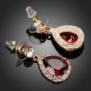 Blood Red Crystal Drop Earrings - KHAISTA Fashion Jewellery