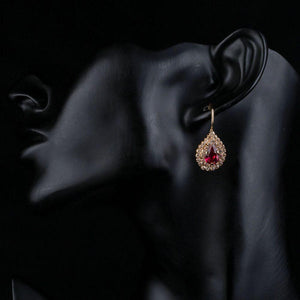 Blood Red Cubic Zirconia Drop Earrings -KPE0151 - KHAISTA Fashion Jewellery