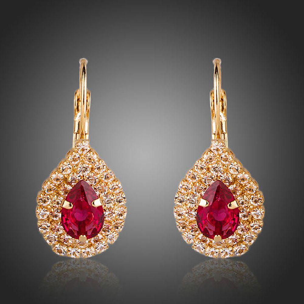 Blood Red Cubic Zirconia Drop Earrings -KPE0151 - KHAISTA Fashion Jewellery