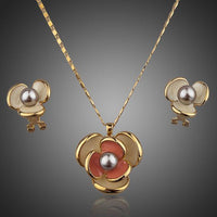 Khaista bloom floral crystal clip earrings necklace set