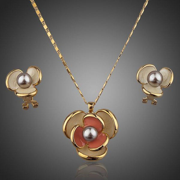 Khaista bloom floral crystal clip earrings necklace set