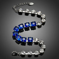 Close up detail of KHAISTA blue clear CZ bracelet