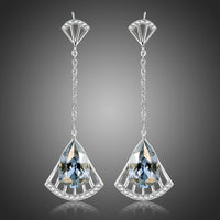 KHAISTA blue Austrian crystal drop earrings on white background
