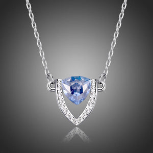 Blue Austrian Crystal Stone Shield Design Pendant Necklace for Women - KHAISTA Fashion Jewellery