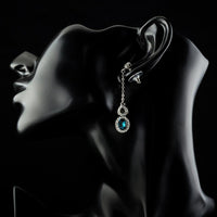 blue Austrian crystal drop earrings detail view by KHAISTA