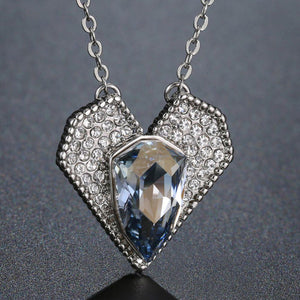 Blue Austrian Crystals Heart Shaped Pendant Necklace Rhinestone Vintage Fashion - KHAISTA Fashion Jewellery