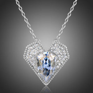 Blue Austrian Crystals Heart Shaped Pendant Necklace Rhinestone Vintage Fashion - KHAISTA Fashion Jewellery
