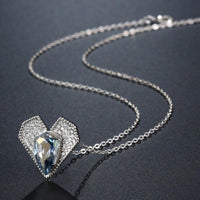 Pendant detail on KHAISTA blue Austrian crystal vintage heart necklace
