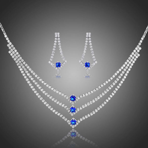 Khaista blue clear round cut CZ jewellery set on white background
