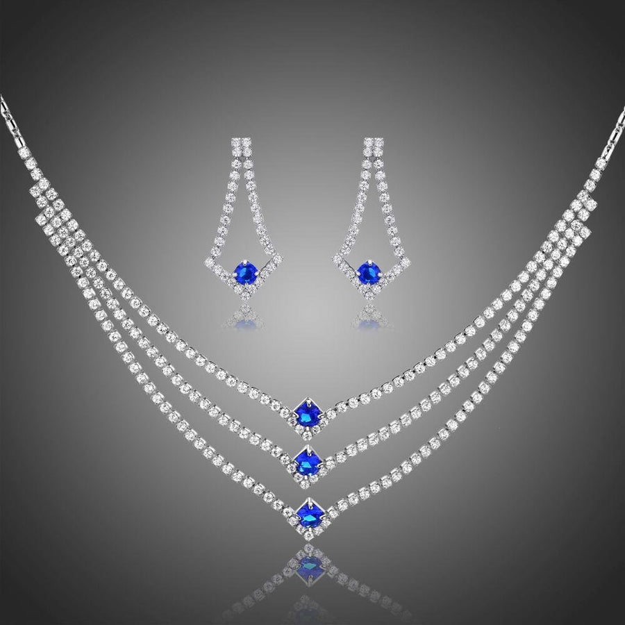 Khaista blue clear round cut CZ jewellery set on white background