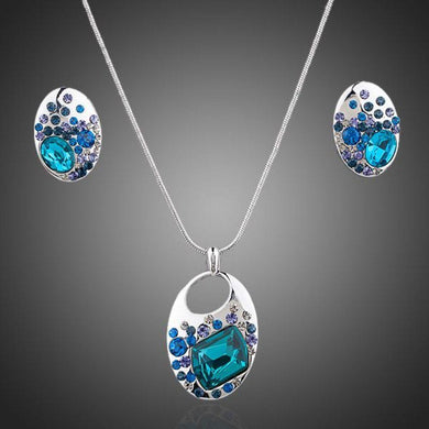 Blue Crystal Necklace & Earrings Set - KHAISTA Fashion Jewellery