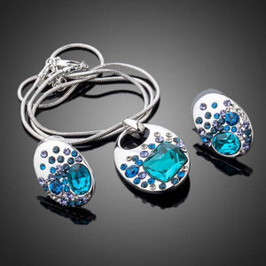 Blue Crystal Necklace & Earrings Set - KHAISTA Fashion Jewellery