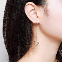 blue CZ pearl dangle earrings detail view by KHAISTA