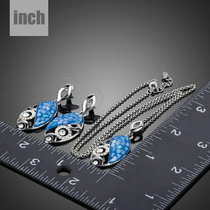 Blue Fish Drop Earrings + Necklace Set - KHAISTA Fashion Jewellery