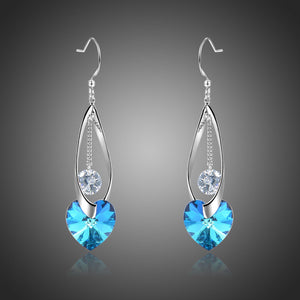 Blue Heart Crystals Drop Earrings -KPE0375 - KHAISTA Fashion Jewellery