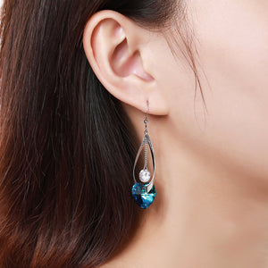 Blue Heart Crystals Drop Earrings -KPE0375 - KHAISTA Fashion Jewellery