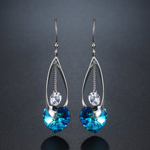 Load image into Gallery viewer, Blue Heart Crystals Drop Earrings -KPE0375 - KHAISTA Fashion Jewellery
