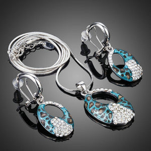Blue Leopard Print Drop Earrings and Chain Pendant Necklace - KHAISTA Fashion Jewellery