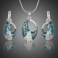 Khaista blue leopard print drop earrings chain pendant set