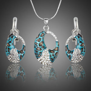 Blue Leopard Print Drop Earrings and Chain Pendant Necklace - KHAISTA Fashion Jewellery