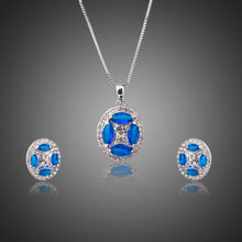Load image into Gallery viewer, Blue Marquise CZ White Gold Oval Jewelry Sets - KHAISTA Fashion Jewellery
