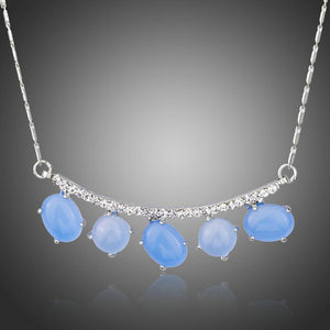 Blue Resin Elegant Copper Clear Austrian Crystal White Gold Pendent Necklace - KHAISTA Fashion Jewellery