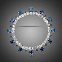 Khaista blue Austrian crystal geometric brooch on white background