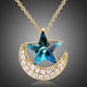 Blue Star on Gold Moon Chain Necklace