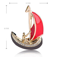 Close-up of crystals on Khaista sailing boat brooch