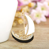 Sailing boat design detail on Khaista crystal brooch