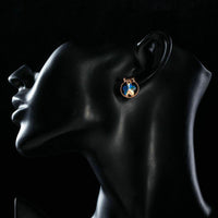 Side angle view of KHAISTA bow knot crystal flower stud earrings