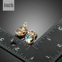 bow knot crystal flower stud earrings detail view by KHAISTA