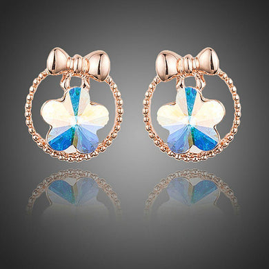 Bowknot Crystal Flower Stud Earrings - KHAISTA Fashion Jewellery