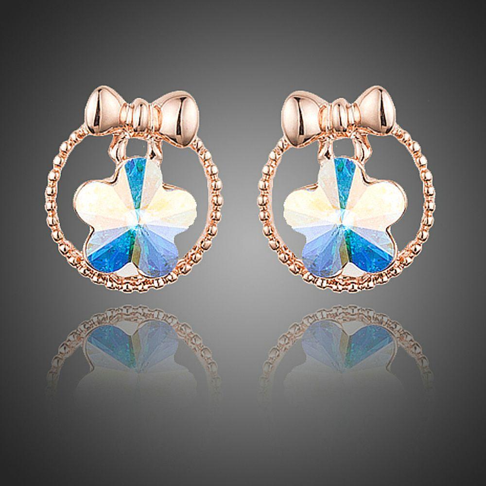 Bowknot Crystal Flower Stud Earrings - KHAISTA Fashion Jewellery