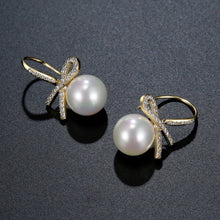 Load image into Gallery viewer, Bowknot Pearl Dangle Drop Earrings -KPE0400 - KHAISTA Fashion Jewellery
