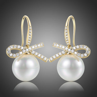 Bowknot Pearl Dangle Drop Earrings -KPE0400 - KHAISTA Fashion Jewellery
