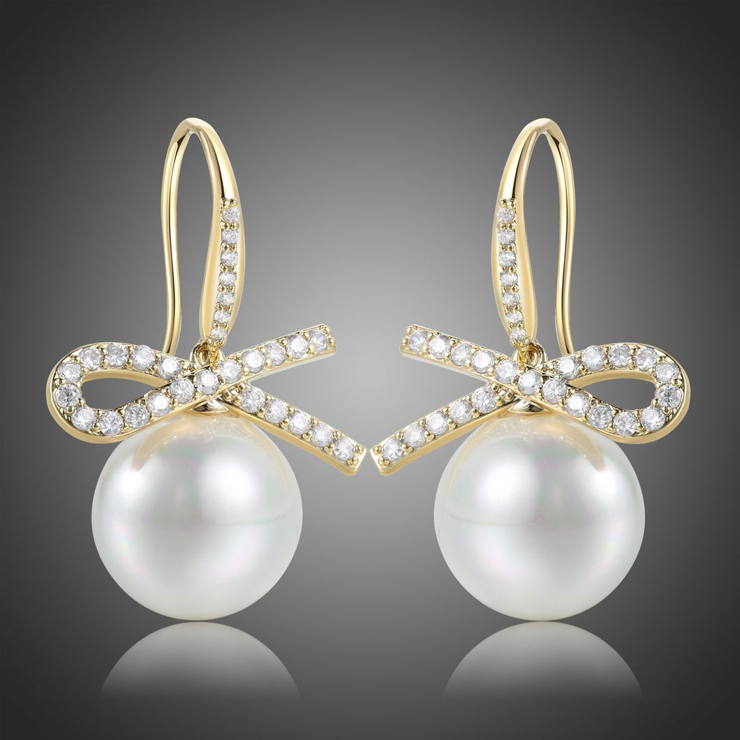 Bowknot Pearl Dangle Drop Earrings -KPE0400 - KHAISTA Fashion Jewellery