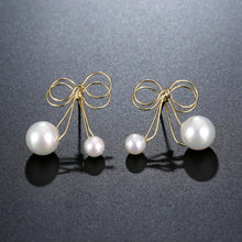 Load image into Gallery viewer, Bowknot Pearl Drop Earrings -KPE0356 - KHAISTA Fashion Jewellery
