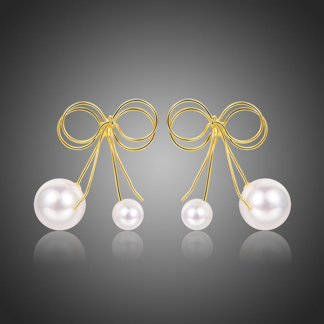 Bowknot Pearl Drop Earrings -KPE0356 - KHAISTA Fashion Jewellery