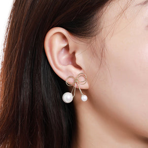 Bowknot Pearl Drop Earrings -KPE0356 - KHAISTA Fashion Jewellery