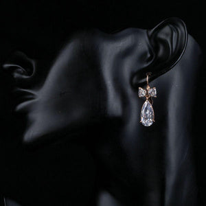 Bowknot Tie Cubic Zirconia Drop Earrings - KHAISTA Fashion Jewellery