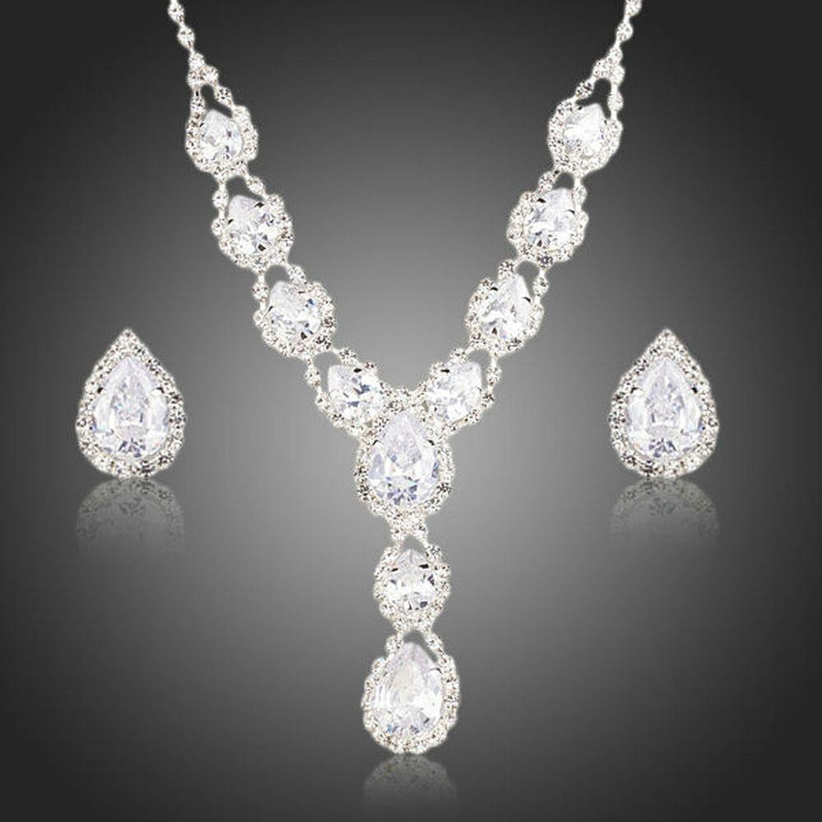 Khaista bright white cubic zirconia necklace stud earrings set