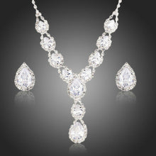 Load image into Gallery viewer, Bright White Cubic Zircon Necklace and Stud Earrings Set - KHAISTA Fashion Jewellery
