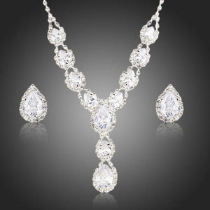Bright White Cubic Zircon Necklace and Stud Earrings Set - KHAISTA Fashion Jewellery